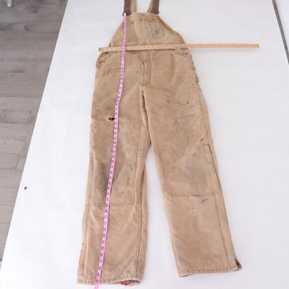 '06 Carhartt Distressed W/ Paint Splatter Tan Quilt Lined Overalls 40x36 USA - Picture 5 of 15